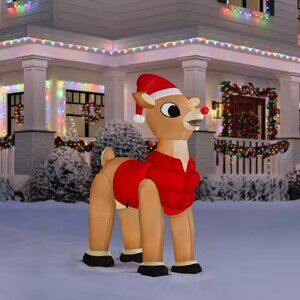 5.5 Ft Rudolph The Red Nose Reindeer Light Up Nose Inflatable Airblown Gemmy NEW